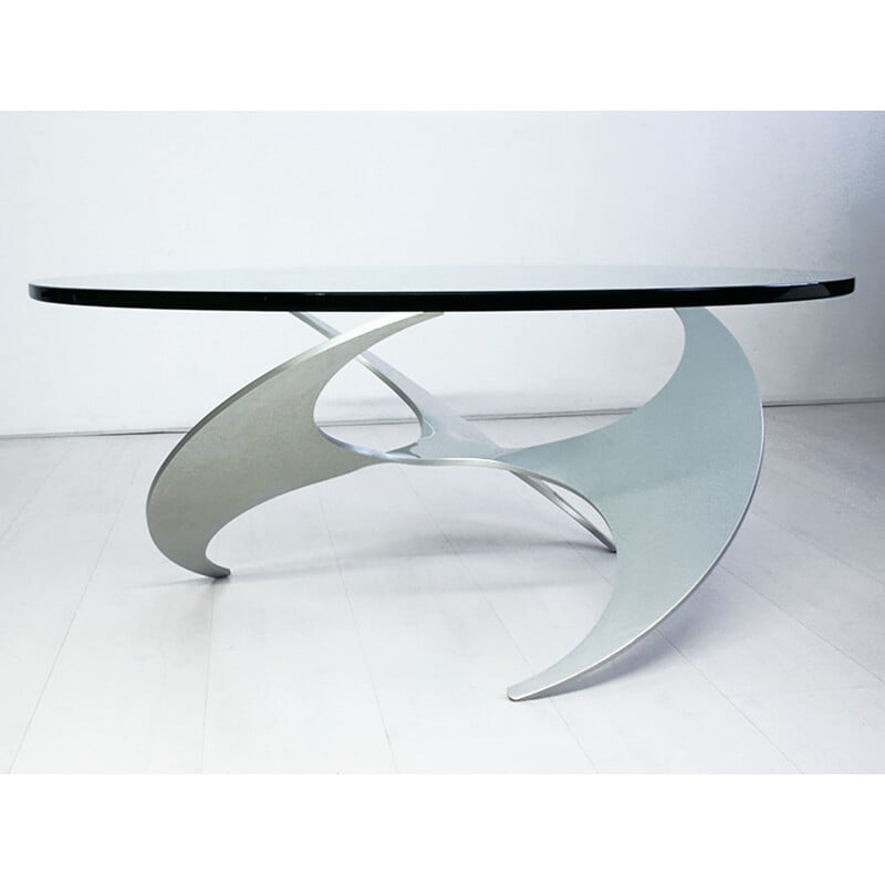 German "Propeller" round coffee table in glass by Knut Hesterberg for Ronald Schmitt & Co - 1960s