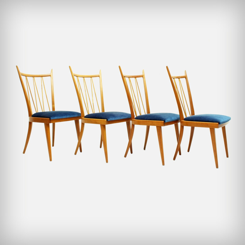 Set Of 4 Cherry Wood Dining Chairs - 1950s