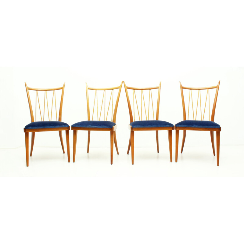 Set Of 4 Cherry Wood Dining Chairs - 1950s