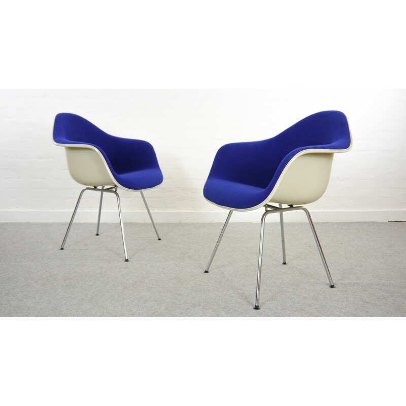 Pair of blue Armchairs DAX by Eames for Herman Miller - 1960s