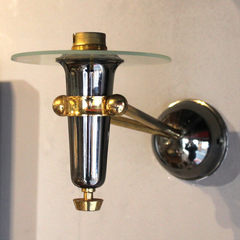 Series of vintage patina sconces in gunmetal and gilt brass, 1960