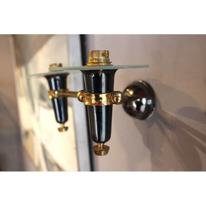 Series of vintage patina sconces in gunmetal and gilt brass, 1960