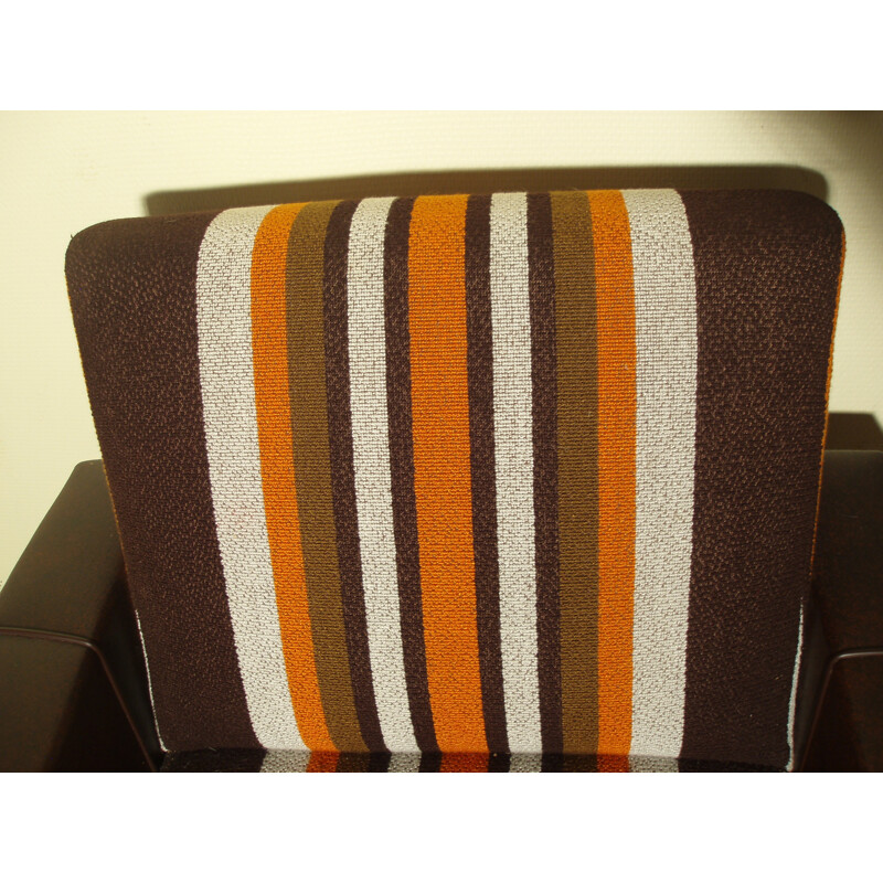 Paire de fauteuils Vintage en simili cuir et tissu - 1970