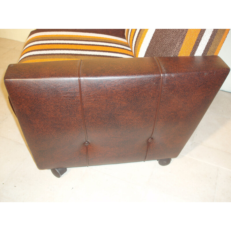 Paire de fauteuils Vintage en simili cuir et tissu - 1970