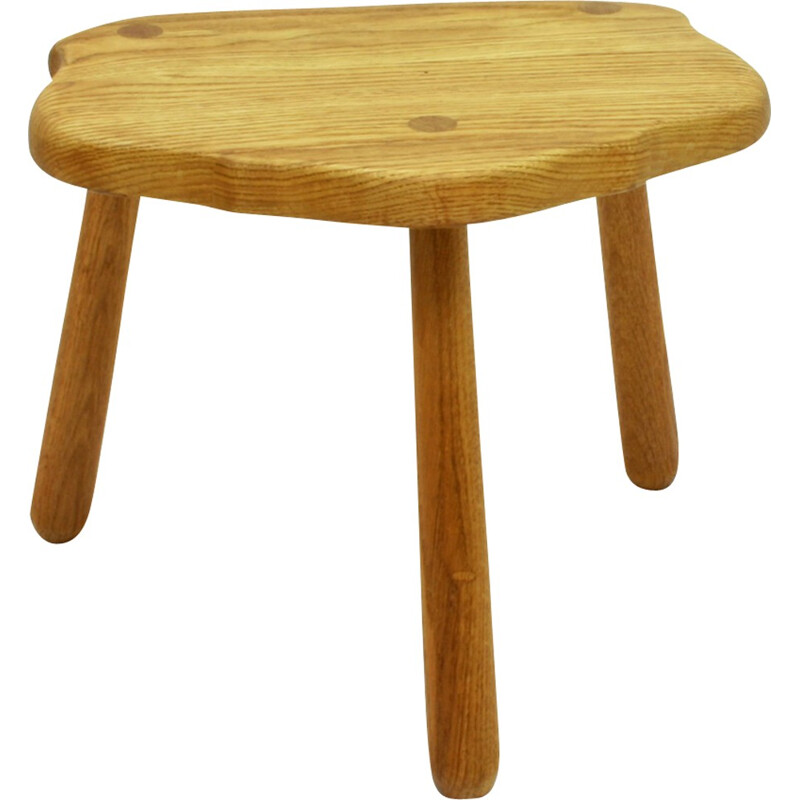 Solid Oak Wood Tripod Stool - 1960s