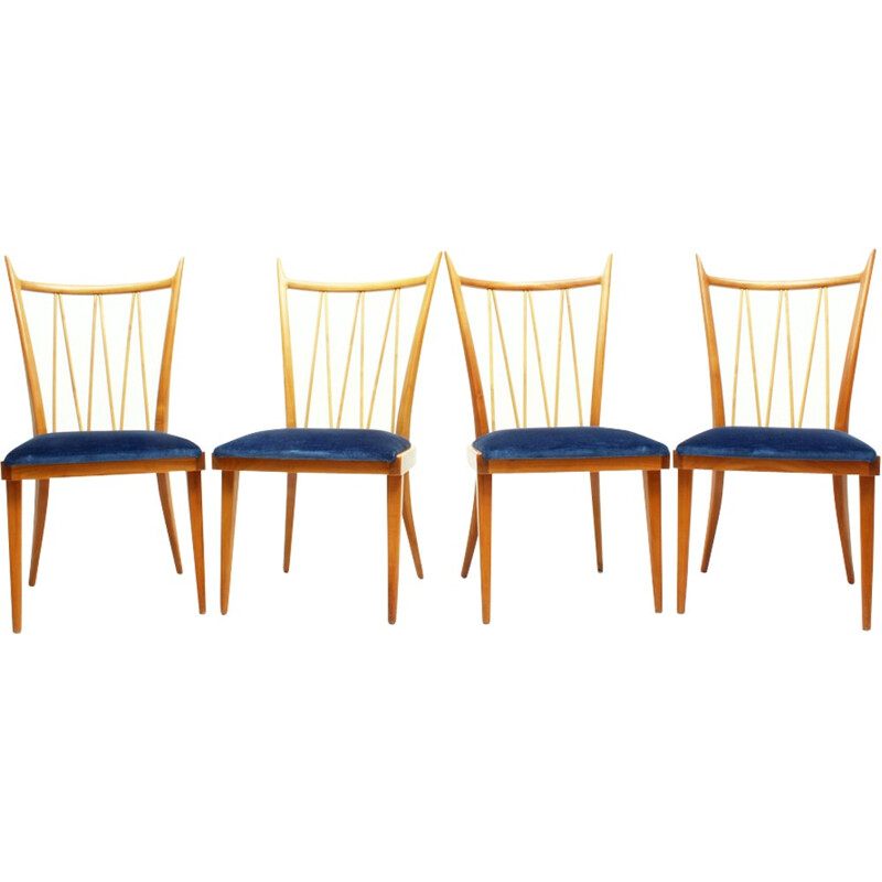 Set Of 4 Cherry Wood Dining Chairs - 1950s