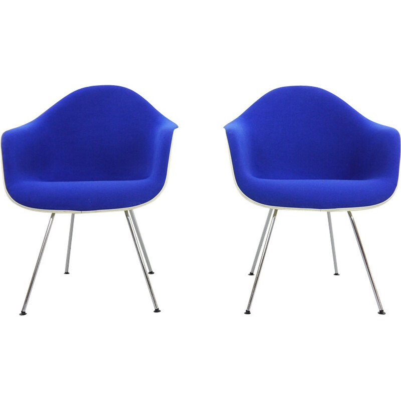 Pair of blue Armchairs DAX by Eames for Herman Miller - 1960s
