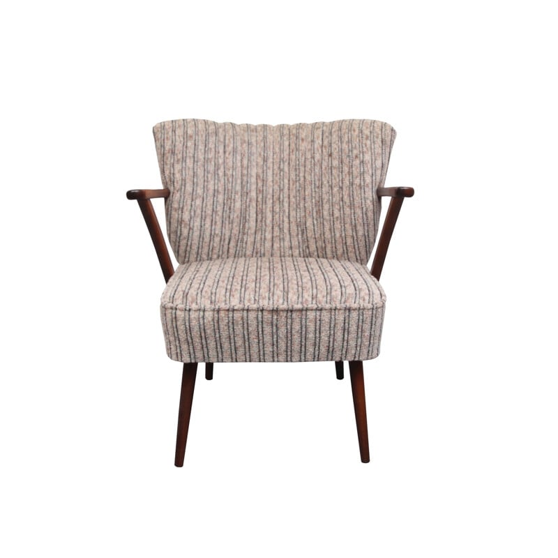 Fauteuil cocktail vintage en tissu authentique en gris-beige, 1950