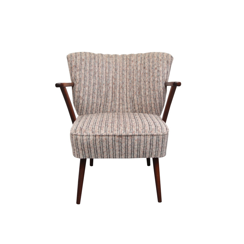 Vintage cocktail armchair in authentic grey-beige fabric, 1950