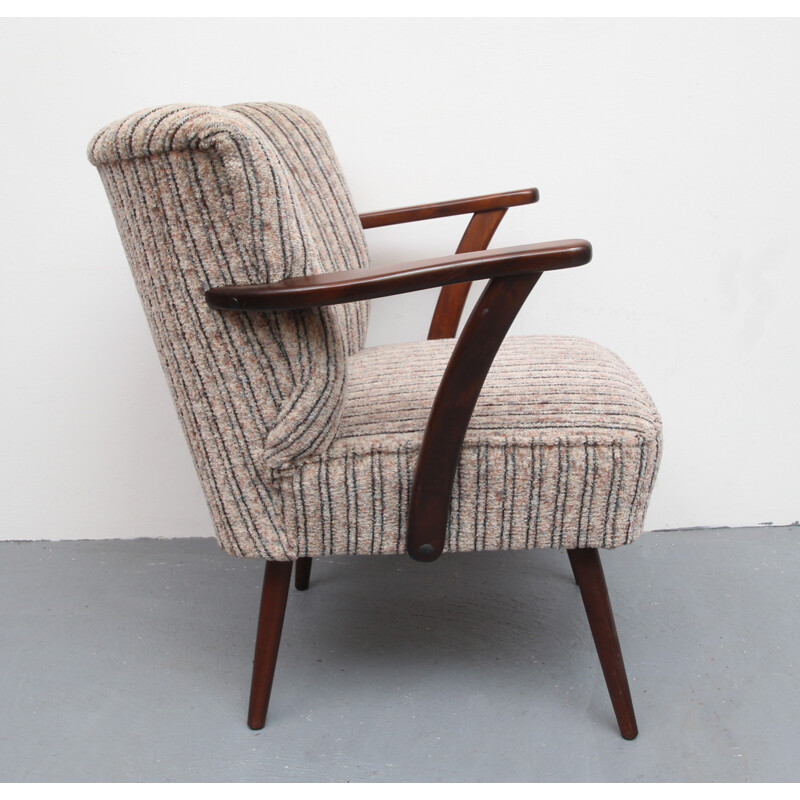 Cadeira de braços Vintage em autêntico tecido cinzento- bege, 1950