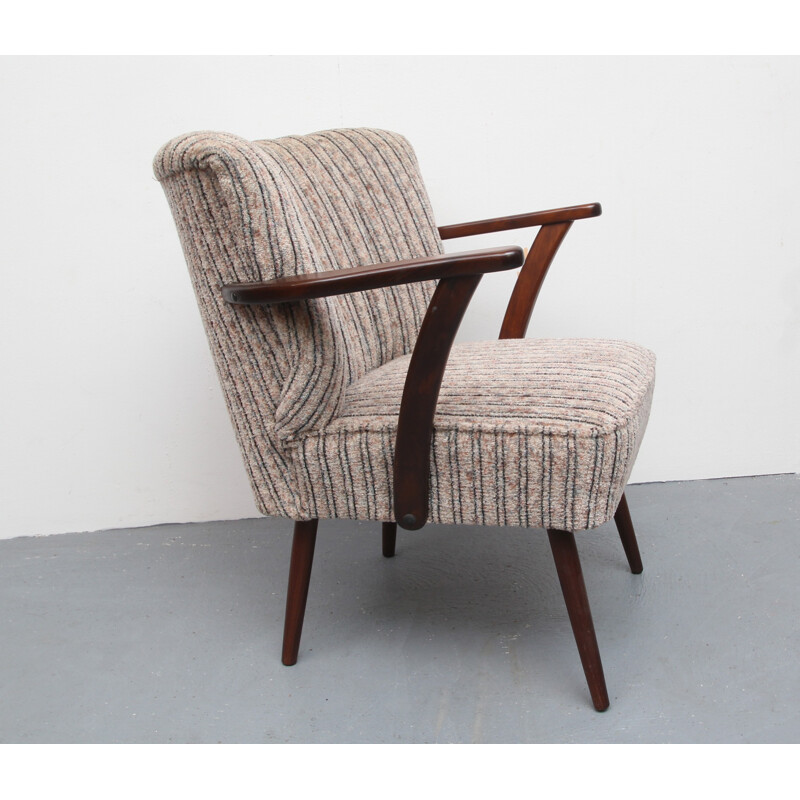 Vintage cocktail armchair in authentic grey-beige fabric, 1950