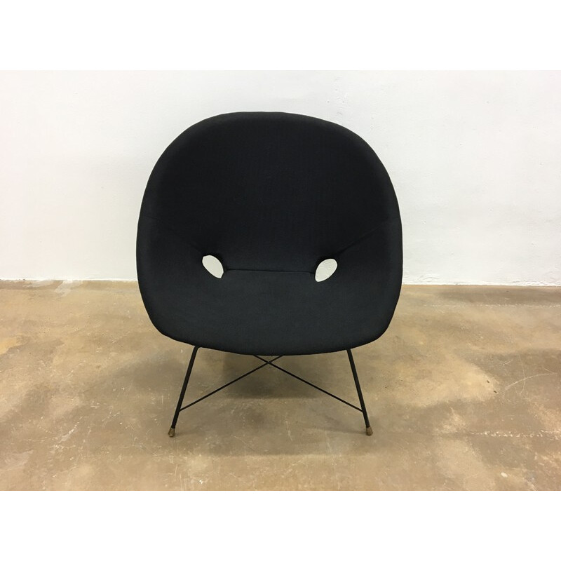 Pair of Black Reupholstered Cosmos Lounge Chairs by Augusto Bozzi for Saporiti - 1950s