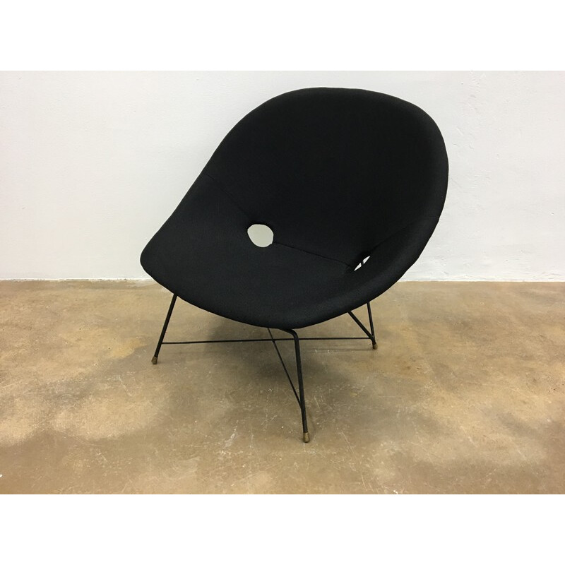 Pair of Black Reupholstered Cosmos Lounge Chairs by Augusto Bozzi for Saporiti - 1950s