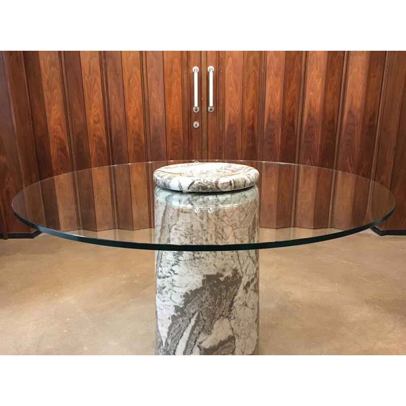 Large Italian Marble Table with Glass Top - 1970s