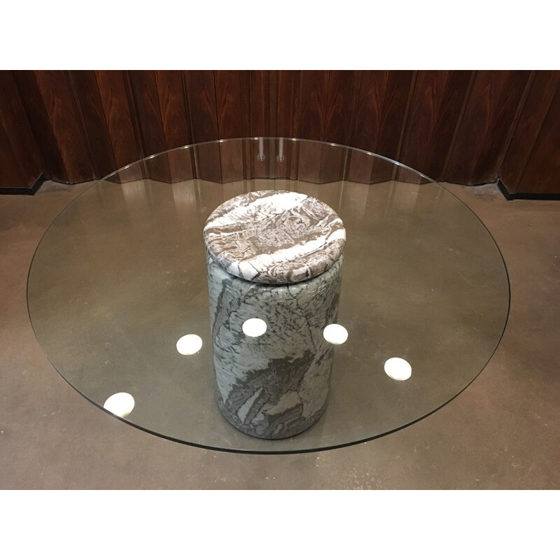 Large Italian Marble Table with Glass Top - 1970s