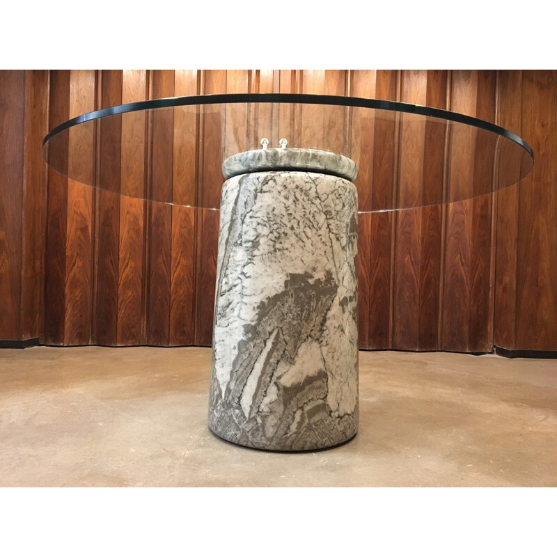 Large Italian Marble Table with Glass Top - 1970s