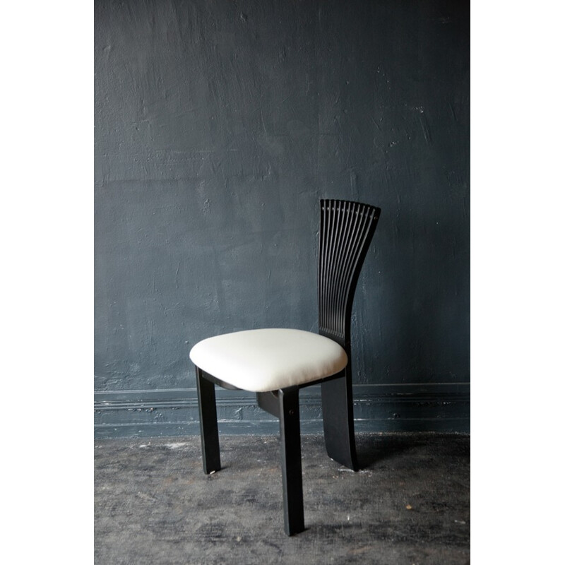 Set of 6 scandinavian dining chairs in wood and white fabric,Torstein NILSEN - 1980s