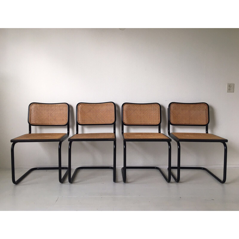 Set of four black italian dining chairs attributed to Marcel Breuer for Cidue - 1970s.