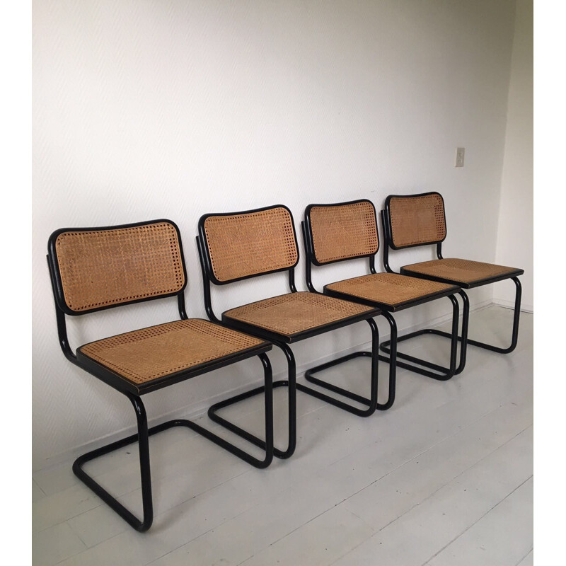 Lot de 4 chaises à repas italiennes noires attribuées à Marcel Breuer pour Cidue - 1970