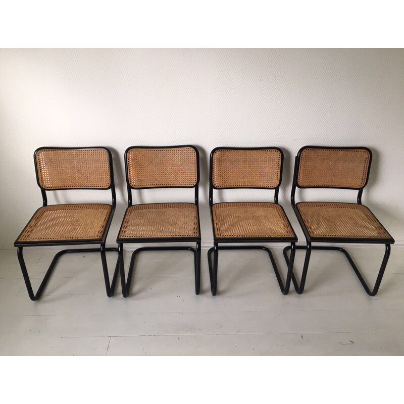 Set of four black italian dining chairs attributed to Marcel Breuer for Cidue - 1970s.