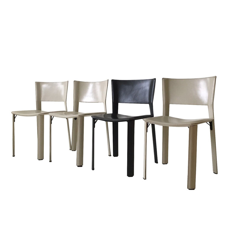 Set of four leather dining chairs model S91 by Giancarlo Vegni for Fasem - 1990s