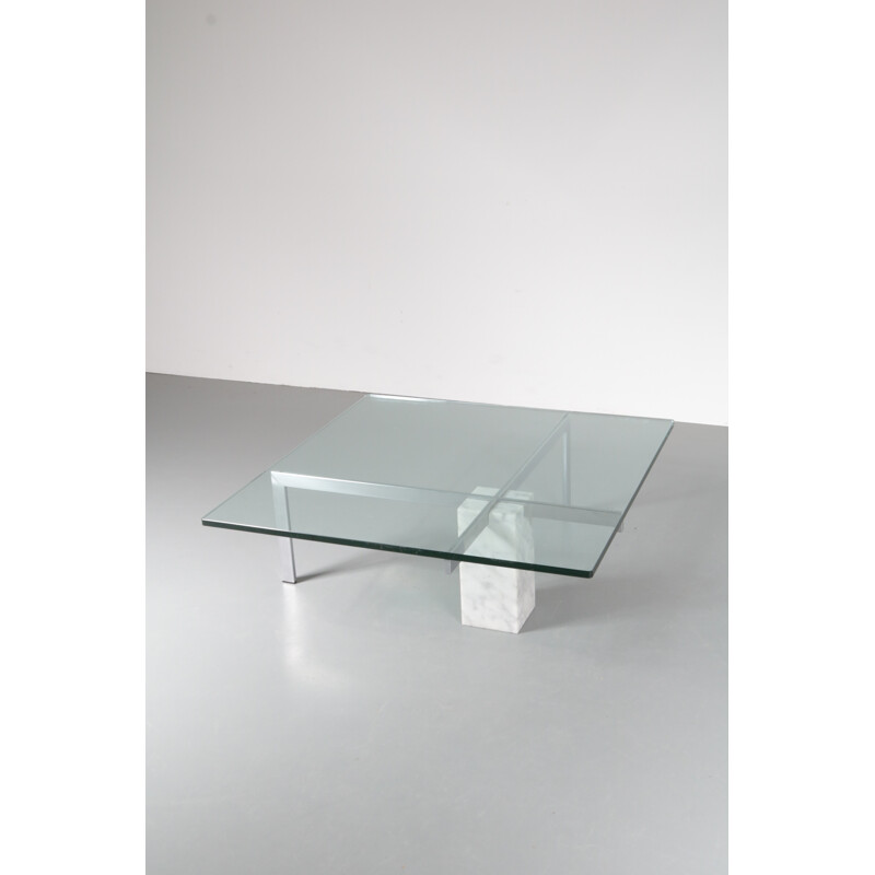 Coffee table in glass with marble base by Hank Kwint - 1980s