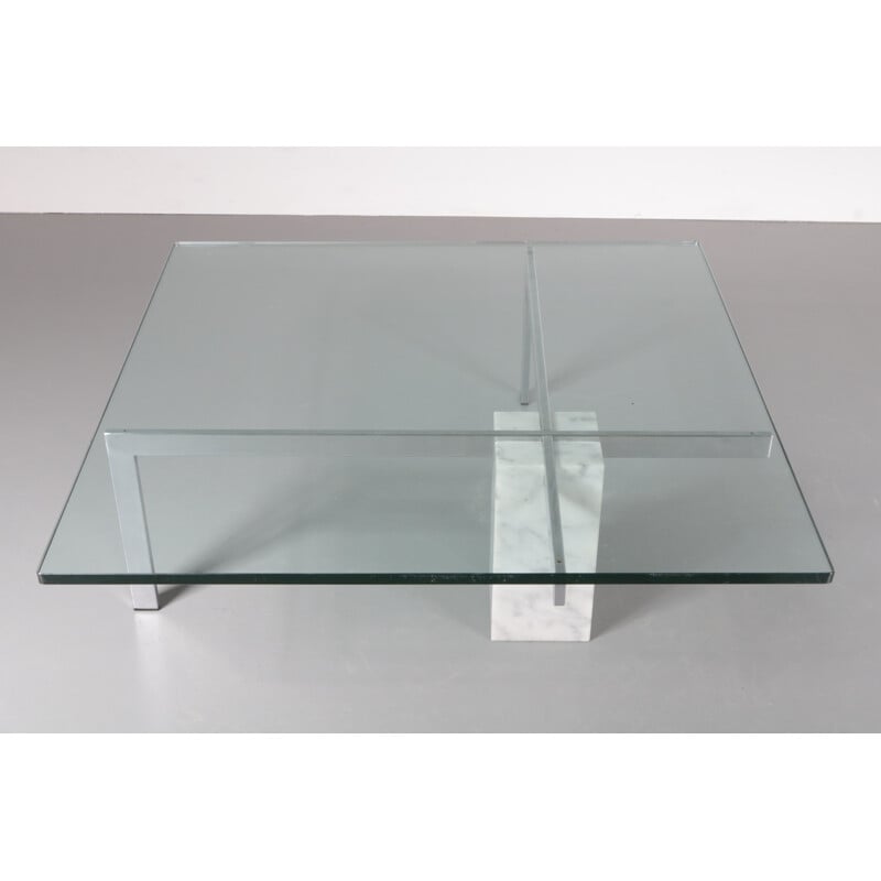 Coffee table in glass with marble base by Hank Kwint - 1980s