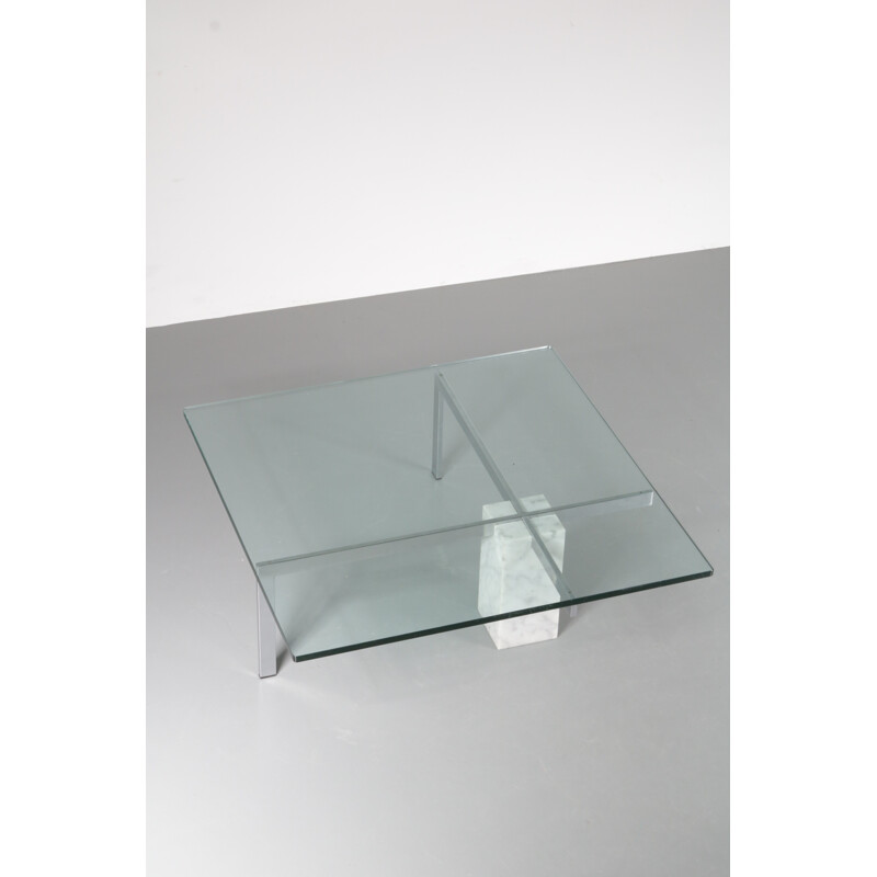 Coffee table in glass with marble base by Hank Kwint - 1980s