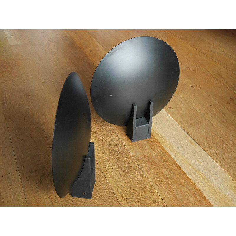 Round black metal wall lamps by Disderot - 1980s