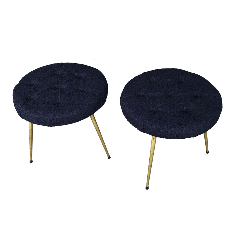 Pair of navy blue vintage stools - 1950s