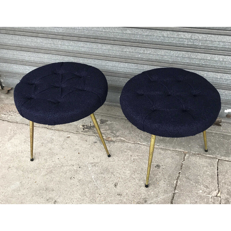 Pair of navy blue vintage stools - 1950s