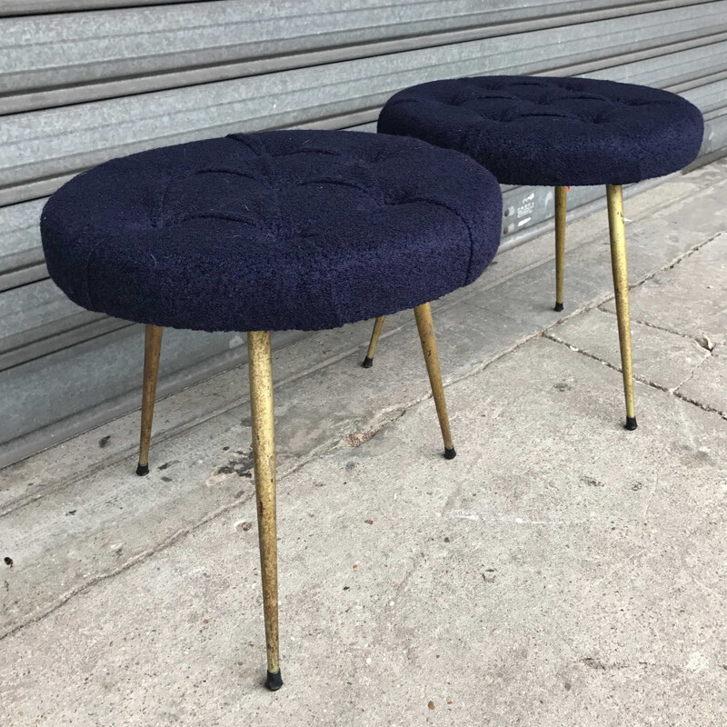 Pair of navy blue vintage stools - 1950s