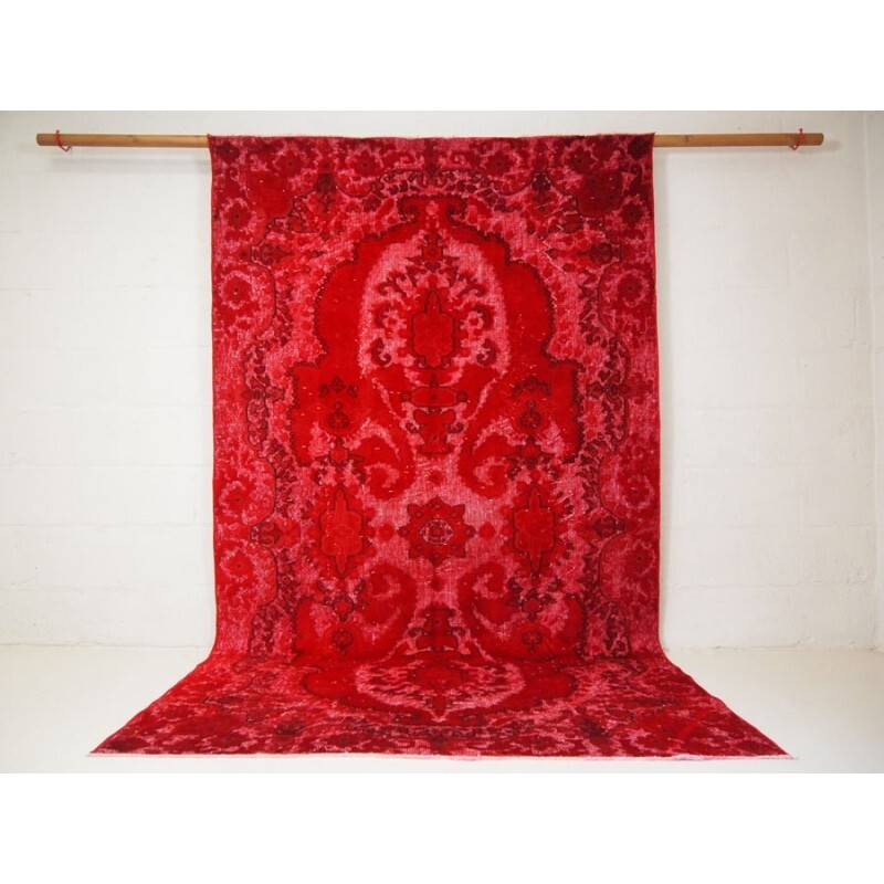 Distressed over dyed vintage turkish rug - 1950s