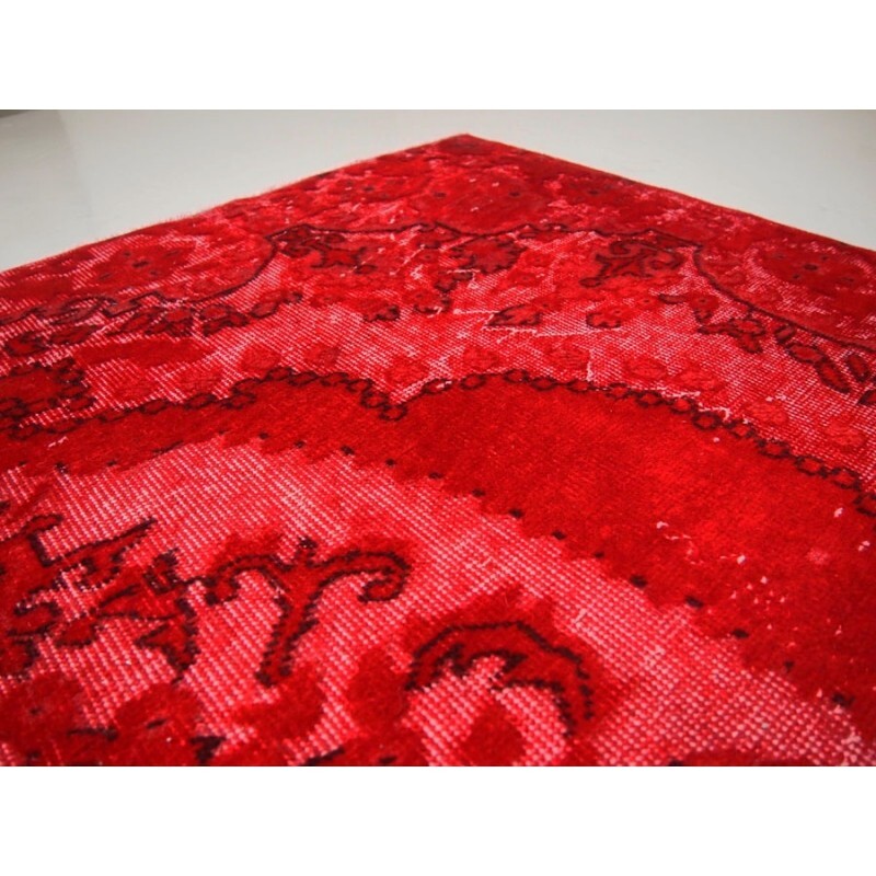 Distressed over dyed vintage turkish rug - 1950s