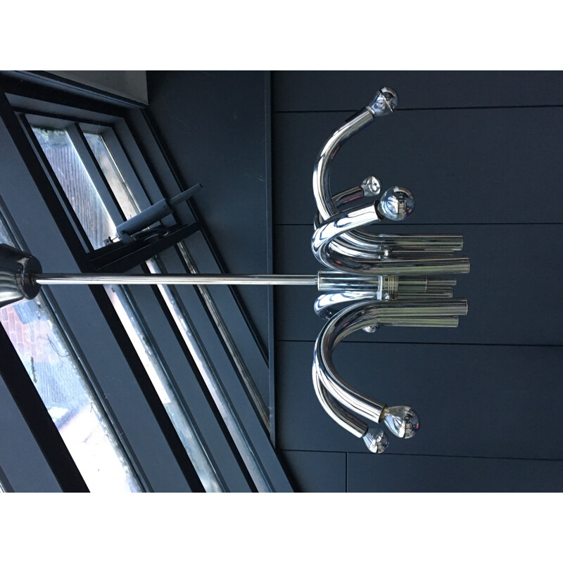 Chromed chandelier with 6 arms of lights - 1970s