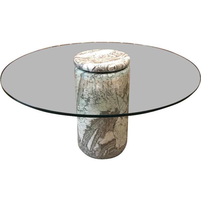 Large Italian Marble Table with Glass Top - 1970s