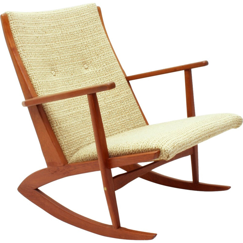 Danish Solid Teak Model 97 Rocking Chair by Søren Georg Jensen for Tønder Møbelværk - 1950s