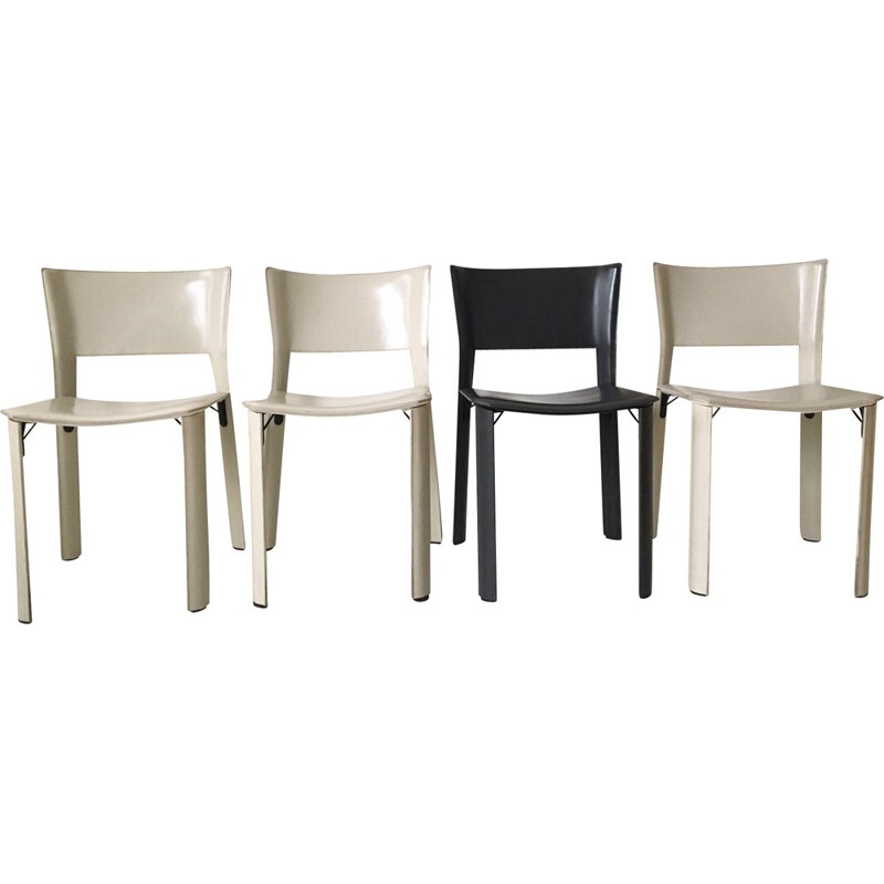 Set of four leather dining chairs model S91 by Giancarlo Vegni for Fasem - 1990s