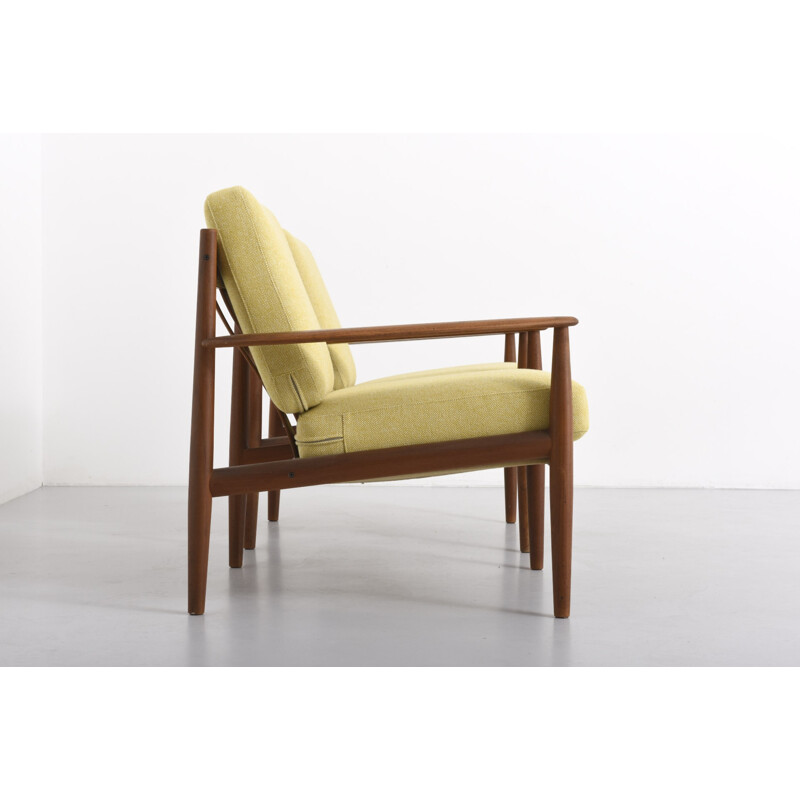 Pair of yellow armchairs in teak and fabric, Grete JALK - 1960s