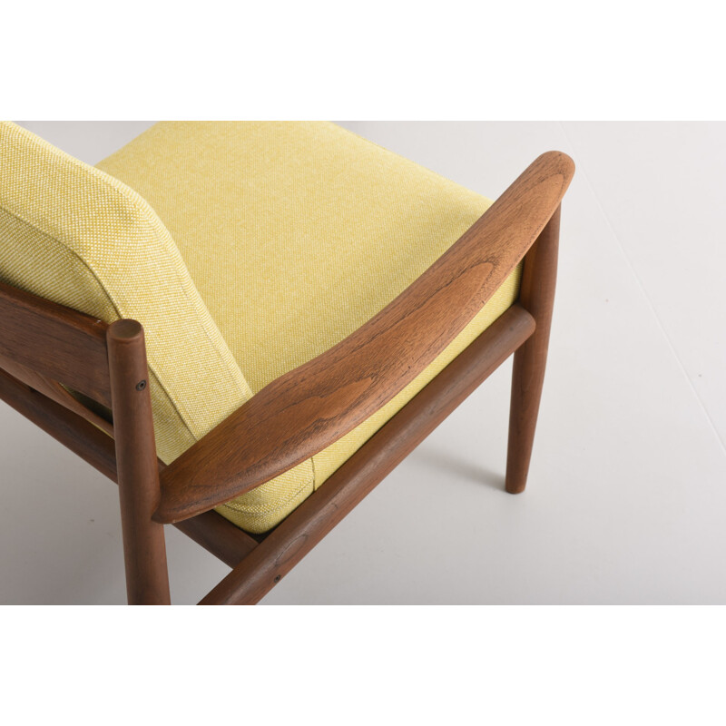 Pair of yellow armchairs in teak and fabric, Grete JALK - 1960s