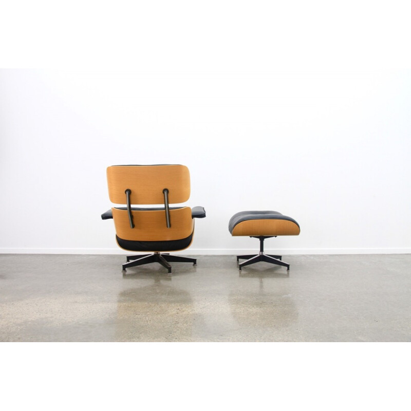 Leather Oak Lounge Chair And Ottoman by Eames - 1970s 