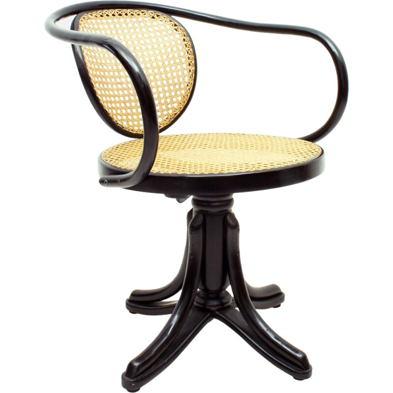 Polish Bentwood & Handwoven Rattan Swivel Chair, Model 5501 by Gebrüder Thonet for ZPM Radomsko - 1880s