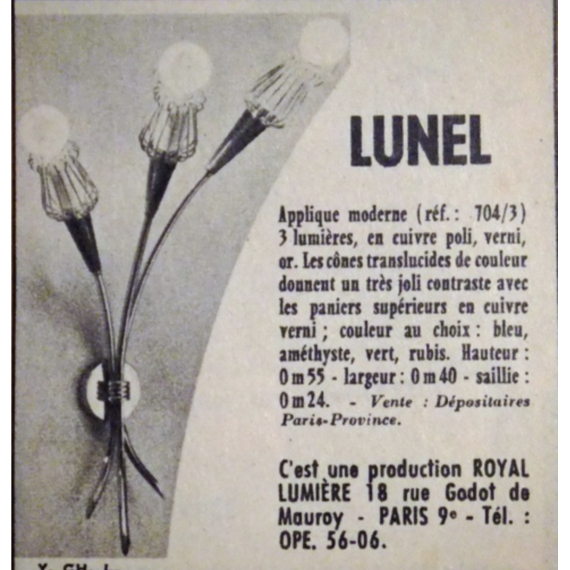 Par de luzes de parede Muguet Maison Lunel - 1950