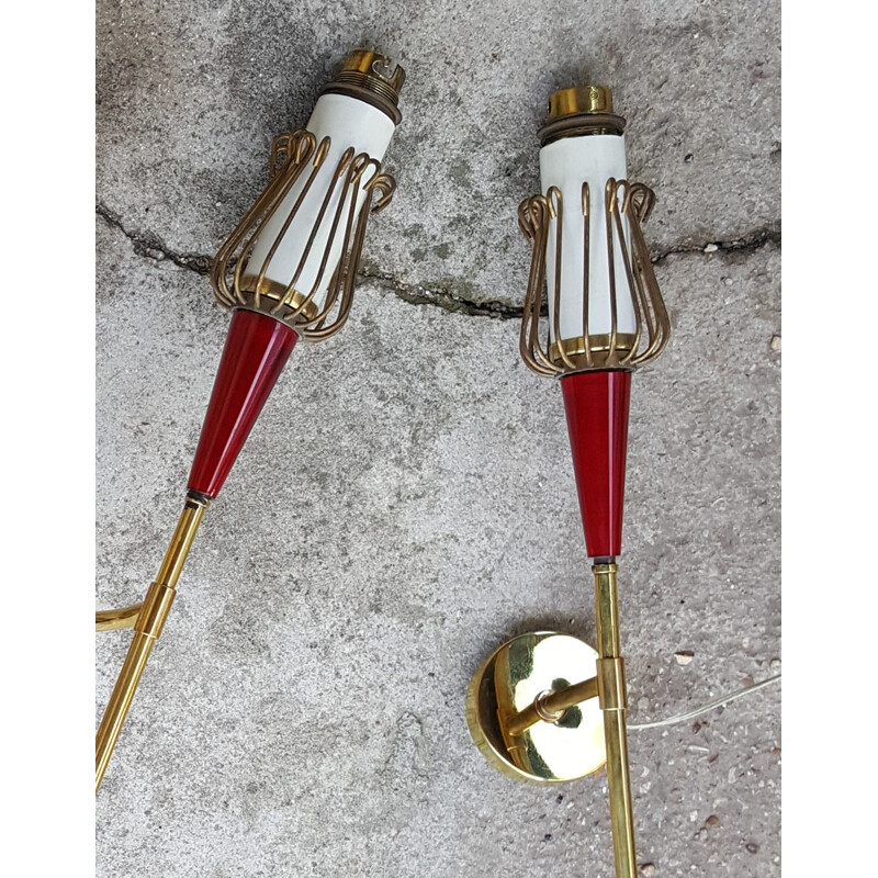 Pair of Maison Lunel Muguet Wall lamps, Royal Productions, Paris - 1950s