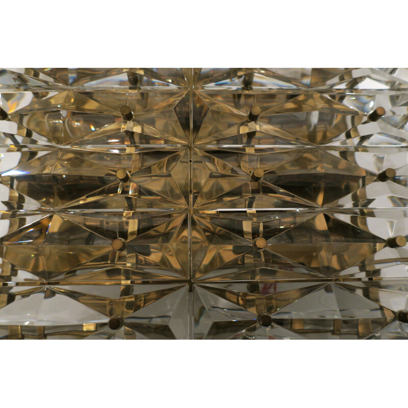 6 light faceted crystal and brass square wall light by Kinkeldey - 1960