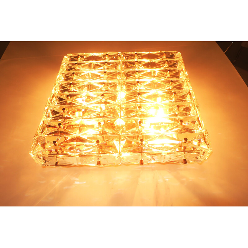 6 light faceted crystal and brass square wall light by Kinkeldey - 1960