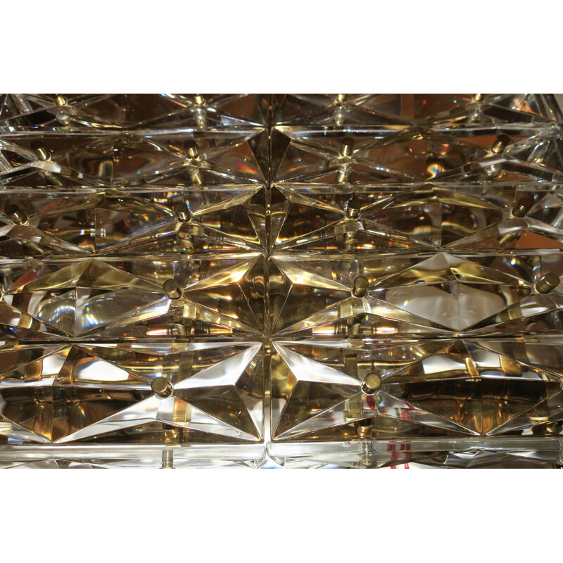6 light faceted crystal and brass square wall light by Kinkeldey - 1960