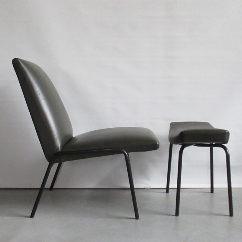 Robert low chair and Taureau Ottoman by Pierre Guariche for Meurop - 1960s