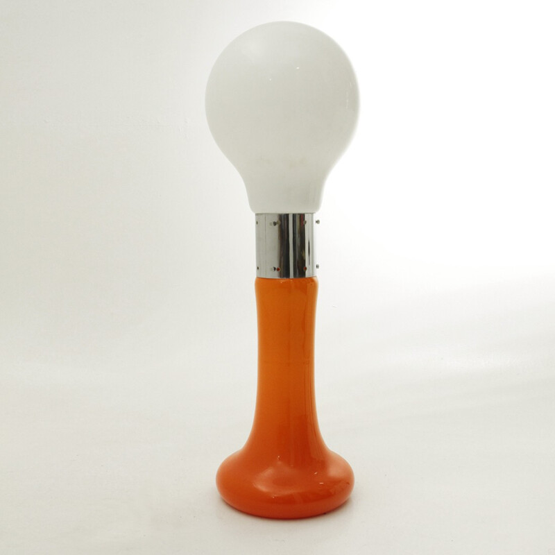 Birillo floor lamp in white and orange murano glass - 1970s