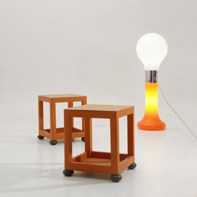 Birillo floor lamp in white and orange murano glass - 1970s